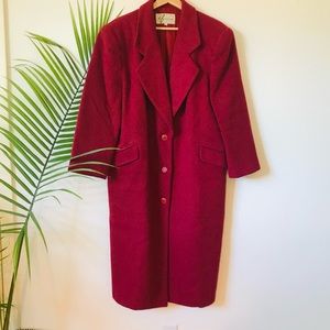 Vintage Peruvian Alpaca Coat Red Wine Burgandy M Full Length Single Breasted